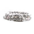 White turquoise beaded bracelet set with metallic Buddha head and marble texture beads - Long Buddha Head Set