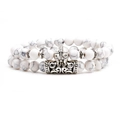 Detail of white turquoise beads and antique silver Viking helmet charm on a beaded bracelet - Helmet Set
