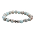 Ethnic Buddhist beaded bracelet with blue stone beads and antique silver buddha head charm - Buddha Head Single