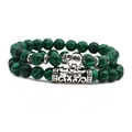 Bracelet en malachite de style bohème avec breloque éléphant en argent vintage et tube gravé - Style Éléphant