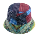 Close-up of patchwork fisherman hat with colorful floral patterns and ethnic prints - Adjustable 58cm / Ethnic Style 1