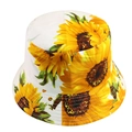 Cappello a secchiello reversibile con girasoli 3D su tela bianca con fiori gialli - 58cm / Girasole Giallo