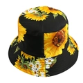 Cappello da sole reversibile con stampa di girasoli su cotone nero di alta qualità - 58cm / Girasole Nero