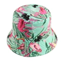 Mint green reversible bucket hat with pink flamingo and tropical palm leaf print pattern - Adjustable 58cm / Green Flamingo