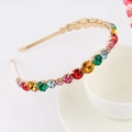 Golden alloy headband featuring vibrant multi-colored round rhinestones in a chic style - Style 15-Gold