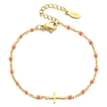 Detail of gold stainless steel cross bracelet with orange beads and S.steel hallmark - Orange