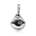 Silver lip-shaped 316L steel charm with pink zircon stone for DIY bracelets - T19-Lips
