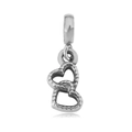 Polished silver double heart hollow charm for 316L stainless steel DIY bracelets - T02-Double Hearts