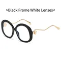 Fashionable black round frame sunglasses with elegant pearl temple and gold metal accents - Black Frame Clear Lens