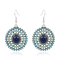 Bohemian vintage round drop earrings with silver alloy frame and blue gemstones - Vintage Beaded / Antique Silver