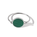 Silver bangle bracelet featuring a round green malachite stone in a minimalist style - Silver & Green