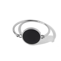 Silver open bangle with a minimalist black round stone inlay in a modern style - Silver & Black