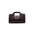 Dark brown crocodile pattern handbag with geometric paneling and a structured top handle - Coffee