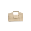 Off-white crocodile pattern handbag with top handle and magnetic flap closure on white base - White
