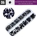 Detail view of 2000pcs black nail rhinestones in 12-slot clear storage box organizer - Silver Bottom Black (Approx 20000pcs Mixed)