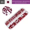 Detail of red nail art rhinestones kit with 2000 pieces in a 12-grid storage box - Silver Bottom Red (Approx 2000pcs Mixed)
