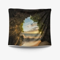 Wandteppich mit Sonnenuntergang in Meereshöhle und Küstenfelsen für Schlafzimmer Deko - 73x95cm (Gebürsteter Stoff) / Strandhöhle Sonnenuntergang (GT109619)