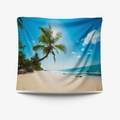 Wandteppich mit tropischem Strand, Palmen und blauem Meer für die Schlafzimmerdeko - 73x95cm (Gebürsteter Stoff) / Palmbaum Strand (GT109604)
