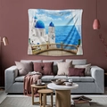 Bohemian Santorini tapestry with blue dome church and sea view for wall decor - 73X95CM (Brushed Fabric) / Santorini-GT103534