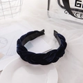 Elegant navy blue velvet braided headband with a vintage twisted knit design - Navy Blue