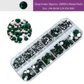 12-grid dark green nail art flatback rhinestones set with mixed sizes in a clear box - Silver Bottom Deep Green (Approx 2000pcs Mixed)