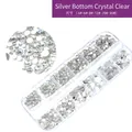 Silver base clear white nail art rhinestones set in 12-grid box, 2000pcs mixed sizes - Silver Bottom White Diamond (Approx 2000pcs Mixed)