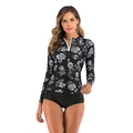 Long sleeve two-piece swimsuit with floral print rash guard and black bottom - S / Black Floral