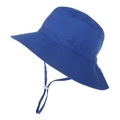 Detail view of a blue sun hat for kids featuring an adjustable white windproof chin strap - XS (44-46CM) / Royal Blue