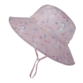 Detail of pink kids sun hat with ocean print and adjustable chin strap - Pink Seahorse