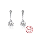 Classic 925 sterling silver drop earrings with round cubic zirconia and chain links - Two-Stone Long Dangle / Silver Long Zirconia (SE266)