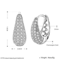 Champagne gold teardrop earrings with zircon pavé setting and product dimensions - Silver