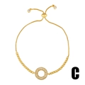 Adjustable gold snake chain bracelet with micro-paved cubic zirconia ring charm centerpiece - Ring