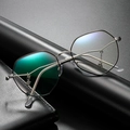 Montura de gafas poligonal retro gris metalizado con colgante de estrella y lentes de filtro azul - Montura Plateada Negra