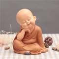 Zen style little monk ornament in matte clay finish for cute desktop home decoration - 1034-1 Sitting Resting Chin