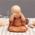 Cute resin monk figurine in See No Evil pose for home office desk decoration - 1034-3 See No Evil Monk