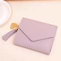 Short lavender tri-fold wallet with lychee pattern and gold heart tassel charm - Short Style / Light Purple