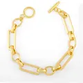 Boho-Armband mit goldener Kette, geometrischen Gliedern und klassischem Knebelverschluss - Gold Geometrisches Glattes T-Verschluss Armband