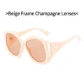 Fashionable oversized hollow sunglasses in cream frame with champagne lenses - Creamy White Frame Champagne Lens