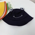 Top view of cotton frog bucket hats in black, yellow, orange, pink and green colors - M (56-58cm) / Black