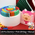 120-piece colorful wooden dominoes set for kids with pink gift bag and manual - 120 Pieces Dominoes Pink Gift Bag Style 1