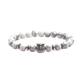 White turquoise beaded owl bracelet with marble texture and silver metallic accents - Owl