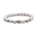 Detail of white turquoise beaded bracelet featuring a silver-colored Buddha head charm - Buddha Head Single