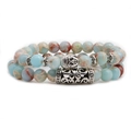 Double-layer gemstone beaded bracelet with vintage silver Buddha head and hollow metal spacer - Buddha Head Set