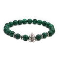 Macro detail of malachite beaded bracelet featuring a silver Spartan helmet charm - Helmet Accessory
