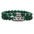 Bracelet en malachite avec tête de Bouddha argentée et breloques en tube métallique - Style Tête de Bouddha
