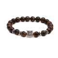 Natural tiger eye stone beaded bracelet set with metallic owl and ethnic charms - Owl