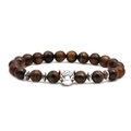Macro shot of tiger eye stone beads bracelet with a silver leopard head and spacer beads - Leopard Head