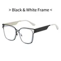 Square black and white color-block eyeglasses frame with blue light blocking lenses - Black and White Frame