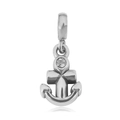 Silver 316L stainless steel anchor charm pendant with round clear zircon stone - T05-Anchor