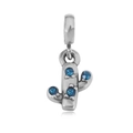 Detailed view of a silver cactus charm pendant with four inlaid blue gemstones - T16-Cactus